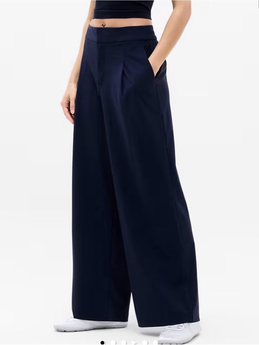 Wide Leg High-Waist Pants - Navy